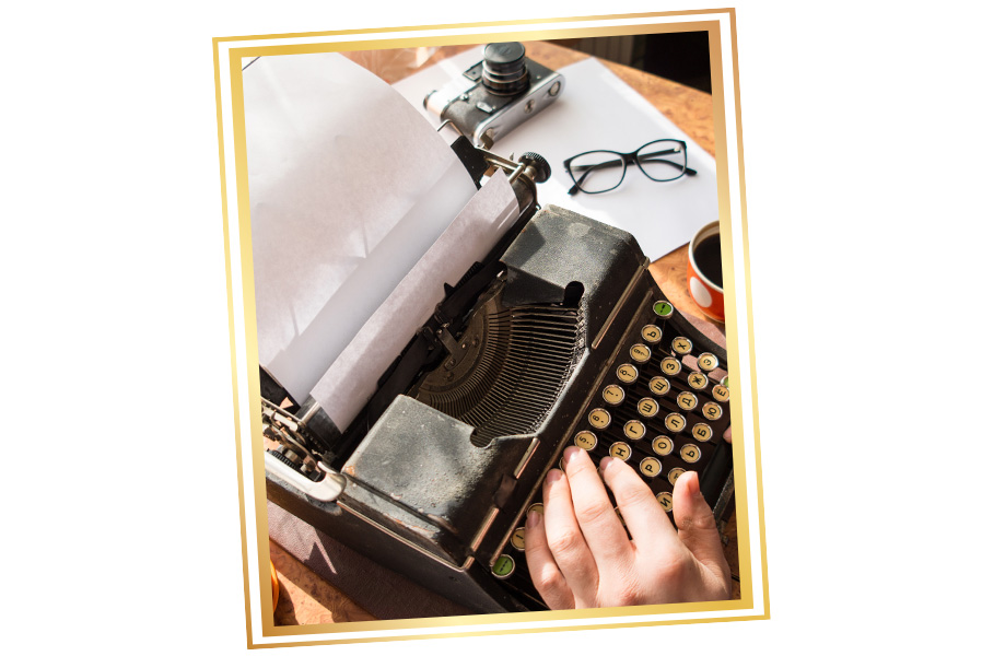 Persona con máquina de escribir cartas para Oneguin